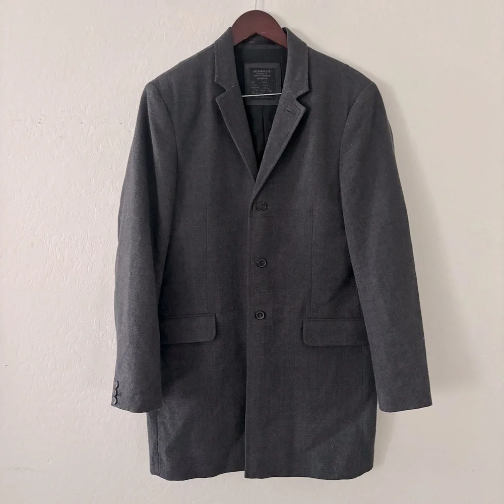 AllSaints Spitalfield Wool Men's‎ Harvard Coat Charcoal Blazer Overcoat Size 40